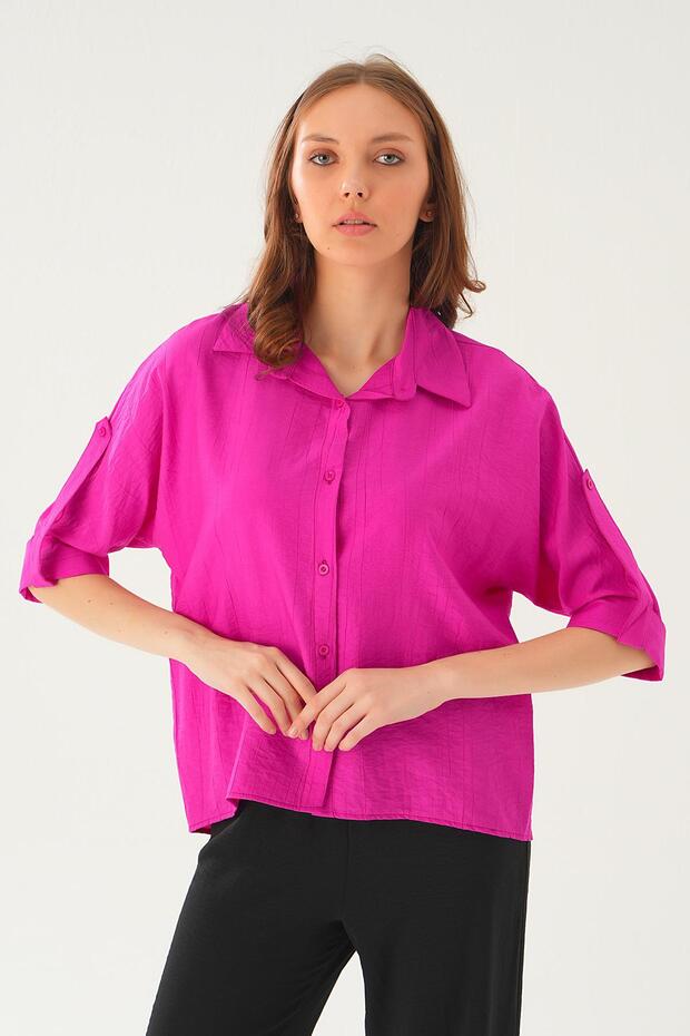 Fuchsia Folded Sleeve Shirt 4157A - 1