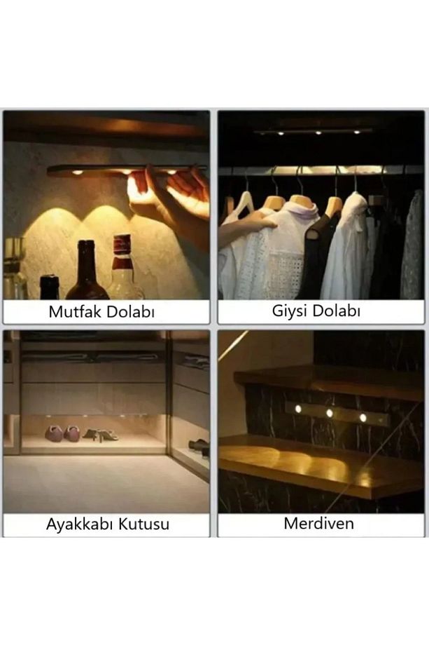 3 Adet 60 cm Sensörlü, Sensörsüz Kullanılabilir Usb Şarjlı Taşınabilir Mutfak, Dolap, Gece Lambası - 4