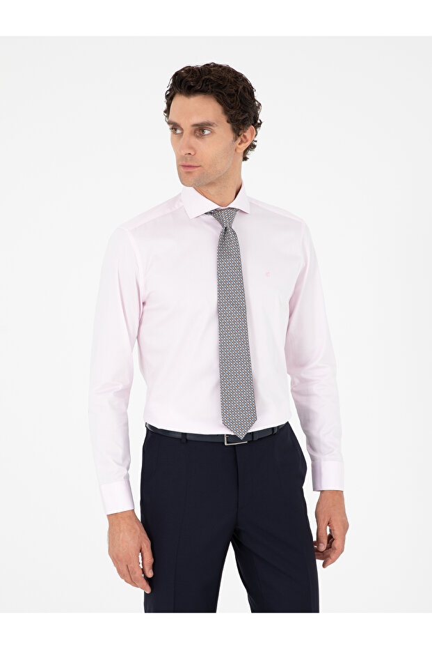 Light Pink Modern Fit Long Sleeve Basic Shirt 50223149-Vr078