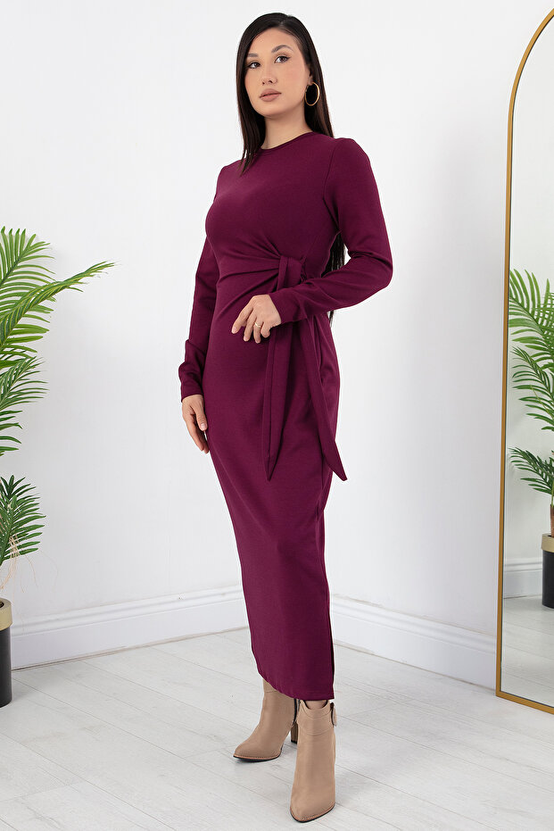 Yandan Bağlamalı Yırtmaçlı Model Elbise DKS1136 - 5