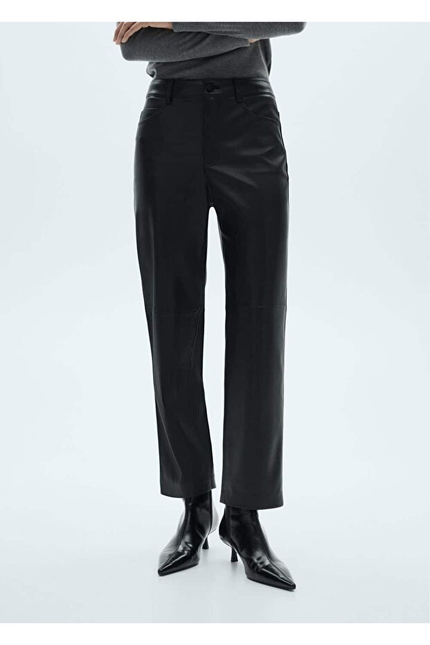 Leather look straight cut pants