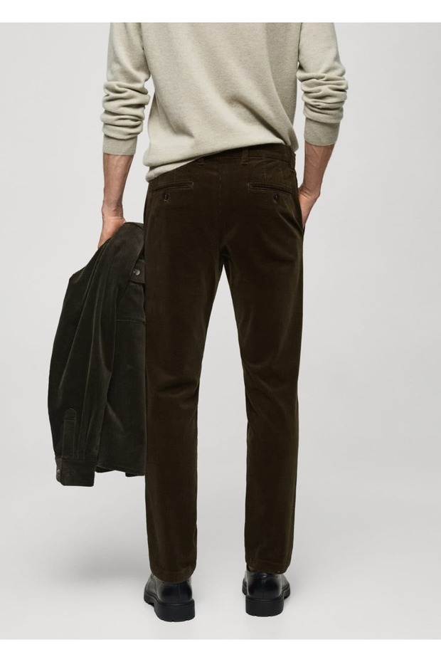 Dar kesim fitilli kadife pantolon - 4