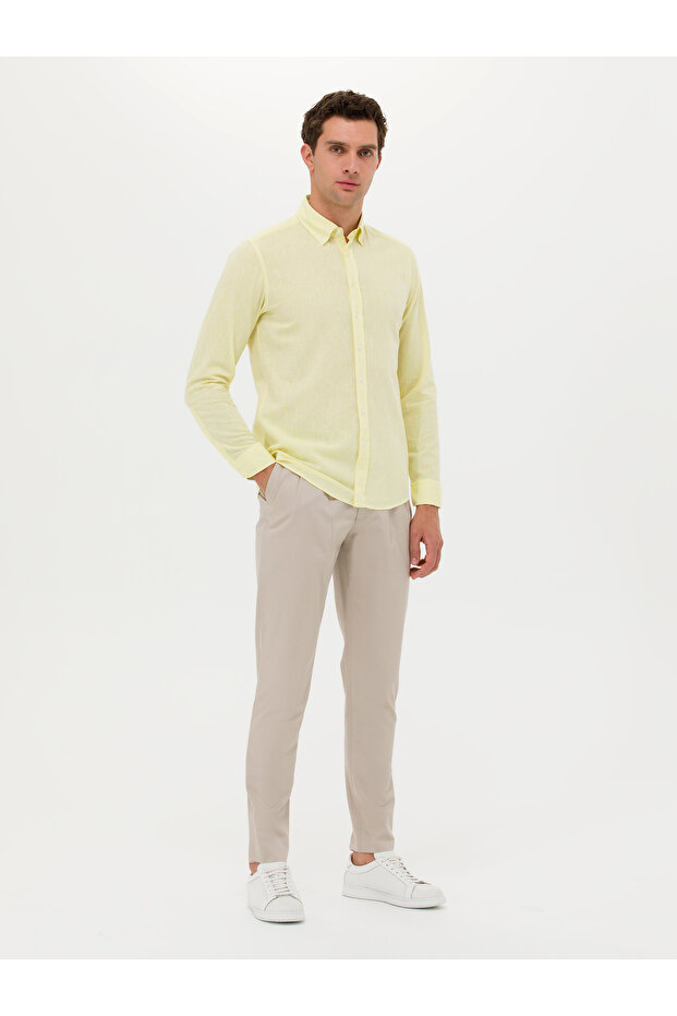 Beige Dad Fit 100% Cotton Pleated Fabric Trousers 50265253-Vr011