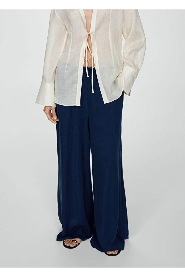 Beli lastikli lyocell pantolon - 1