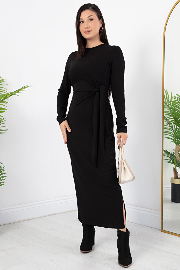 Side Tie Slit Model Dress Dks1136