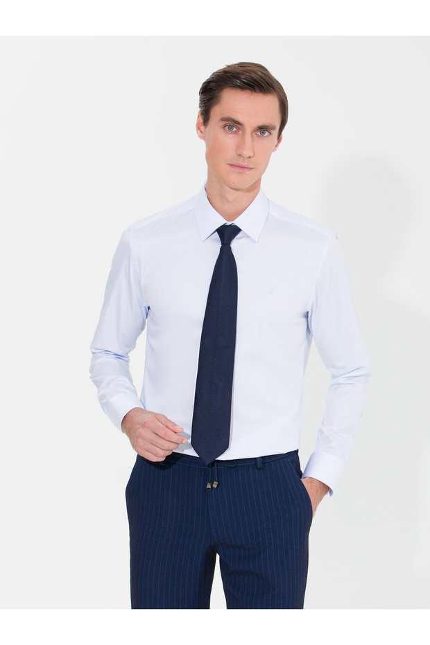 Light Blue Slim Fit Long Sleeve Basic Shirt 50268503-Vr003