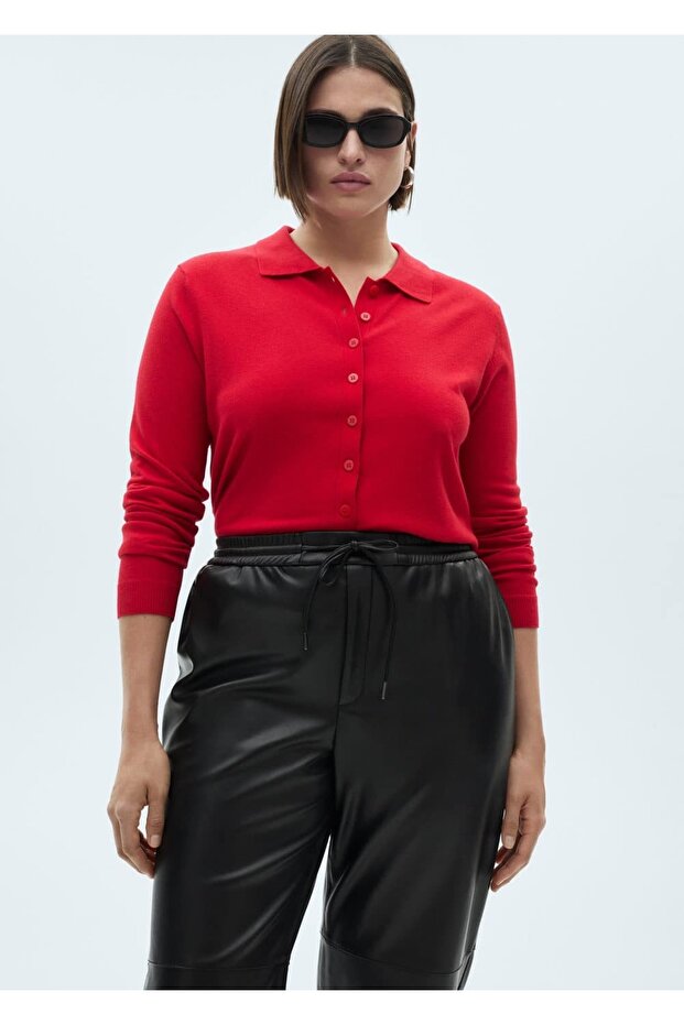 Deri görünümlü beli elastik pantolon - 7