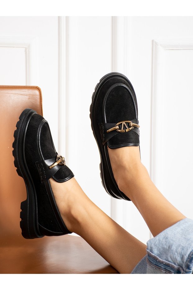 Black Suede Buckle Detail Women's Loafer