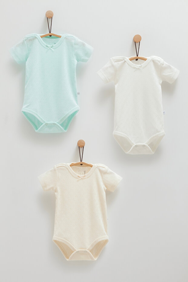100% Cotton 3-Piece Short Sleeve Bodysuit Set Baby Girl
