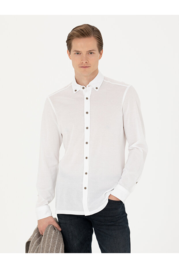 White Slim Fit Long Sleeve Shirt 50279606-Vr013