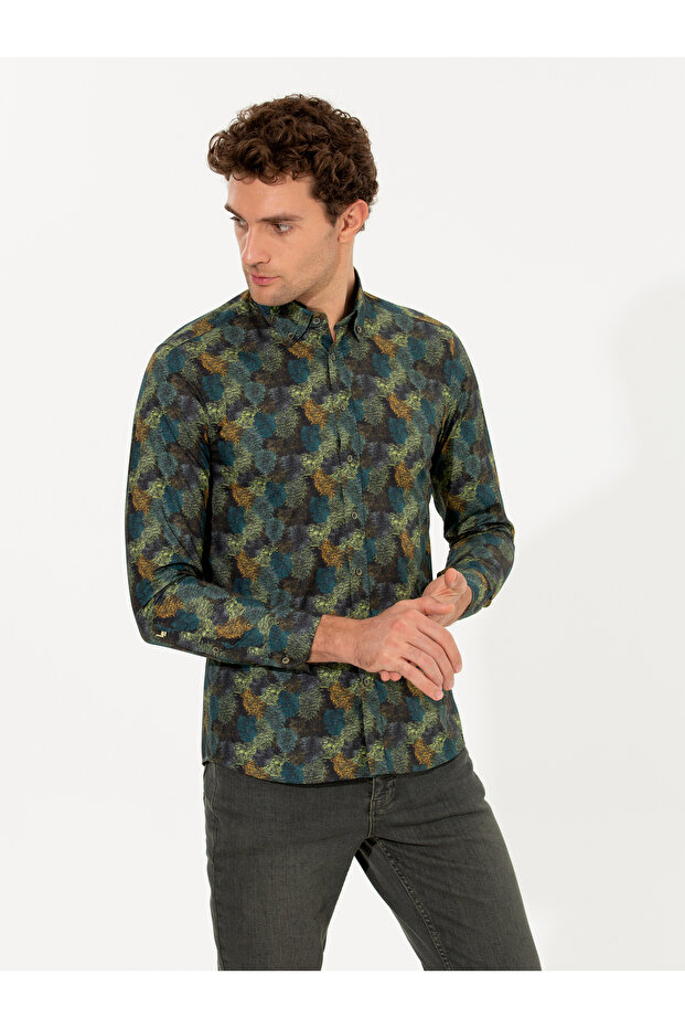 Khaki Slim Fit Long Sleeve Shirt 50255621 -Vr027