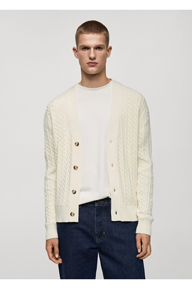 Düğmeli Kalın Triko Hırka - 1