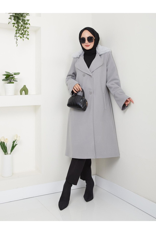 CK-1007 نموذج معطف مخيط بياقة فروي