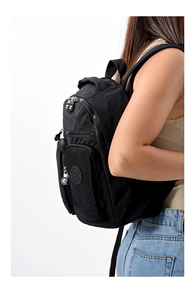 حقيبة ظهر صغيرة مقاومة للماء باللون الأسود - متعددة الأقسام، موديل 1009 - 2