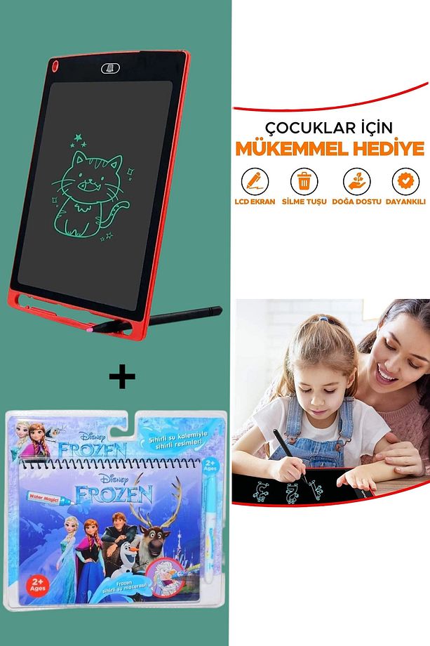Dijital Çizim Tableti  Grafik Not Yazma Eğitim Tableti Sihirli Boyama Kitabı Elsa Anna 2'li Set - 1