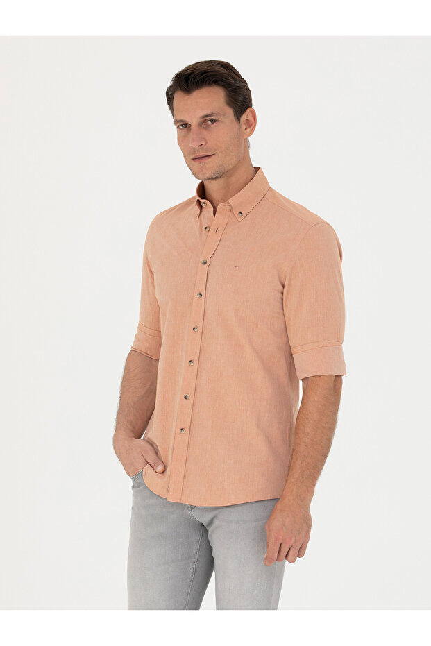 Orange Slim Fit Long Sleeve Shirt 50265476-Vr051