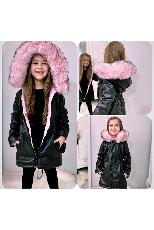 Girl's Clothing Full Winter Imported Fur Leather Coat