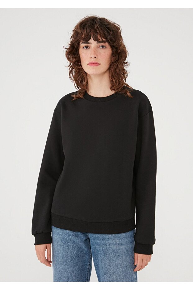 Bisiklet Yaka Siyah Basic Sweatshirt 1610198-447 - 3