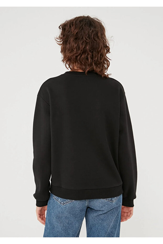 Bisiklet Yaka Siyah Basic Sweatshirt 1610198-447 - 4