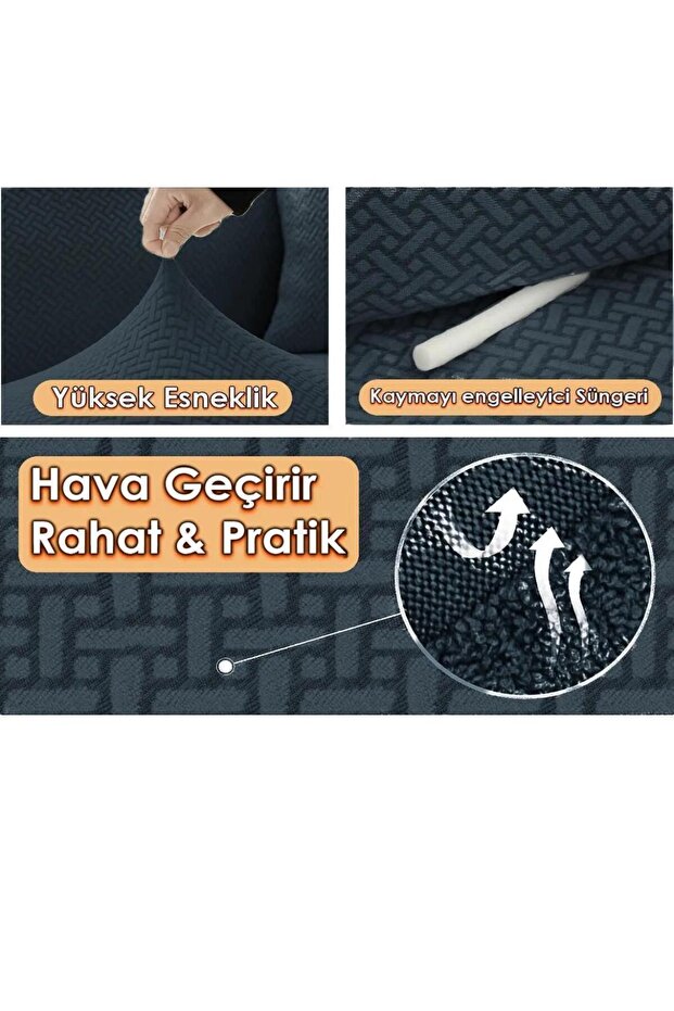 Streç Lastikli Jakarlı 3 Kişilik Koltuk Kılıfı Lastikli Koltuk Örtüsü Koltuk Örtüsü Çekyat Örtüsü - 4