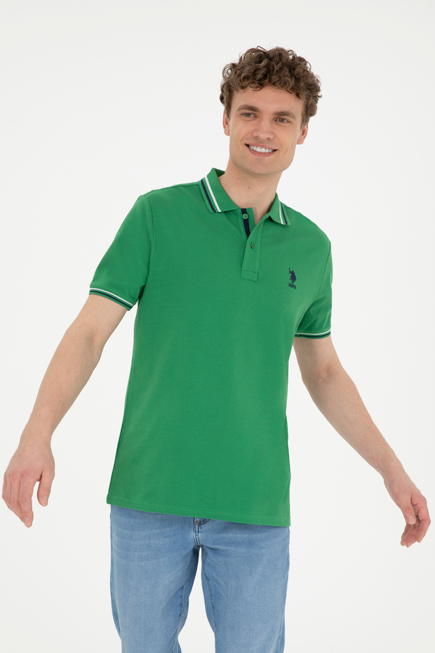 Men's Regular Fit Polo Neck Green Basic T-Shirt 50284639-Vr054
