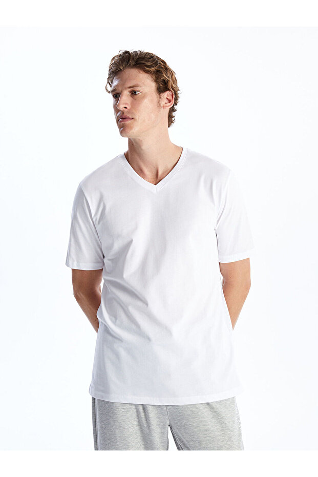 Lcwk V-Neck Short Sleeve Combed Cotton Men's T-Shirt