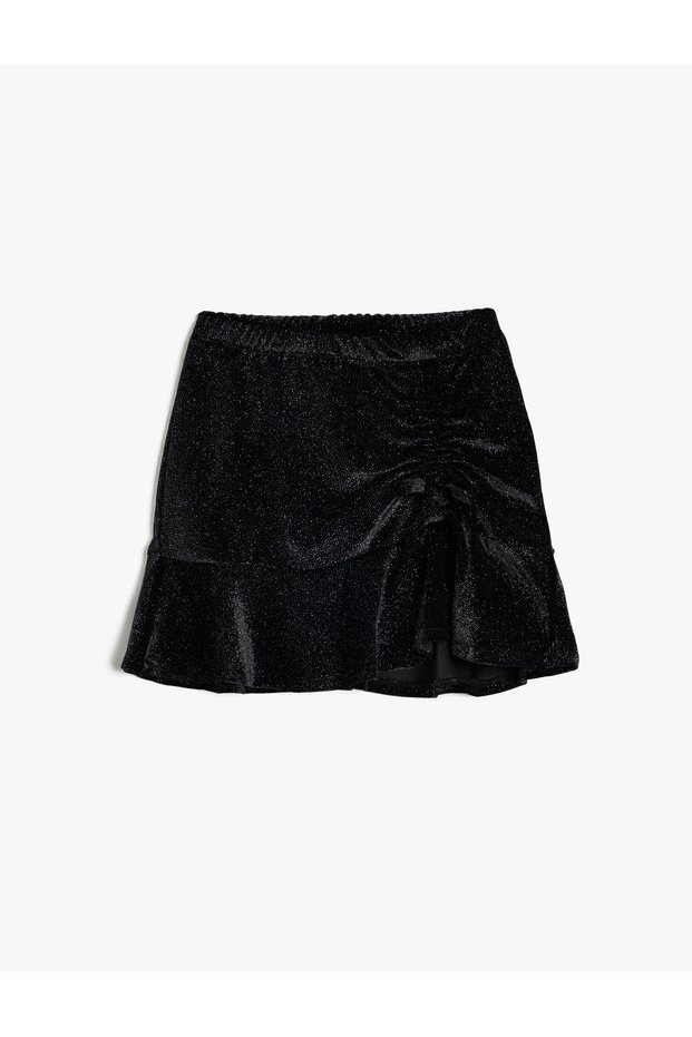 Velvet Skirt with Glittery Ruffles and Elastic Waistband