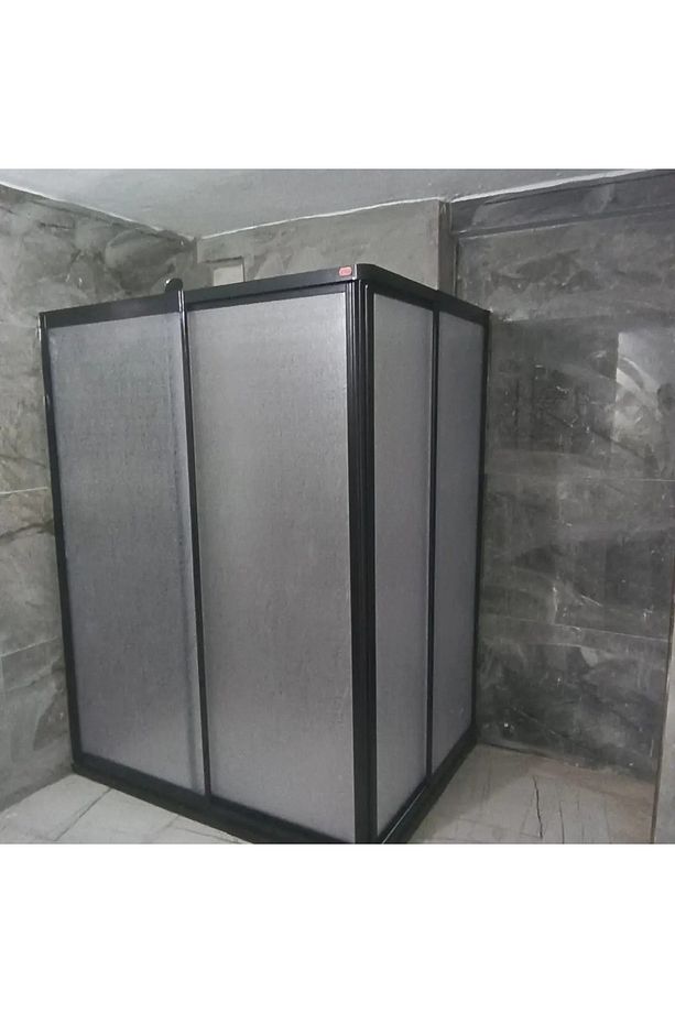 120 X 90 Teknesiz Mika Plastik Camlı Siyah Profilli Duşakabin - 1