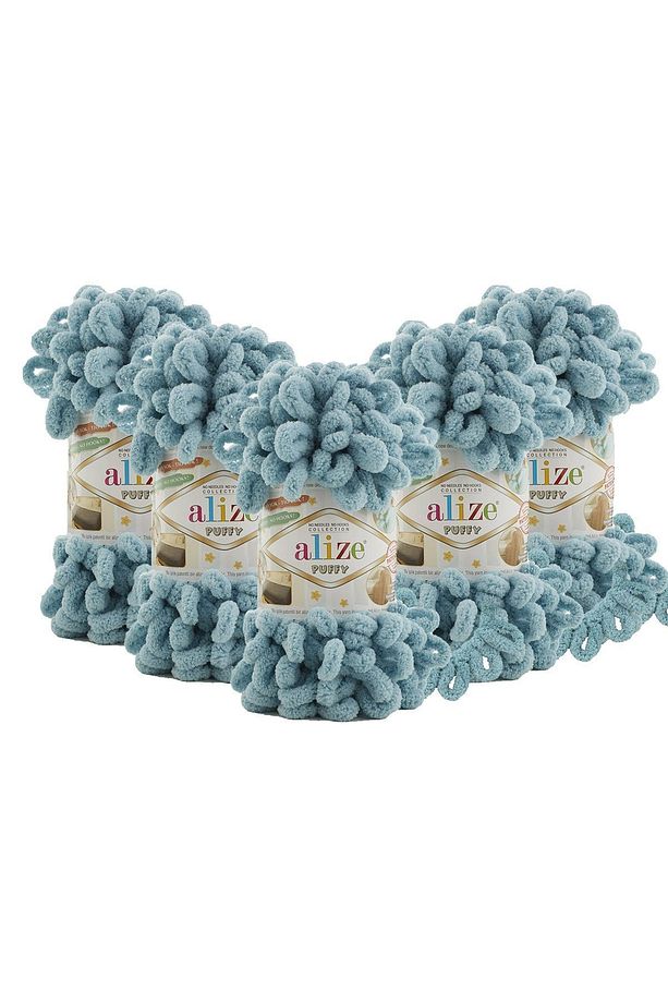 Puffy El Örgü Ipliği 5'li Paket - 414 Azur - 100 Gr. 9 Mt. Parmak Örgü Ipi - 1