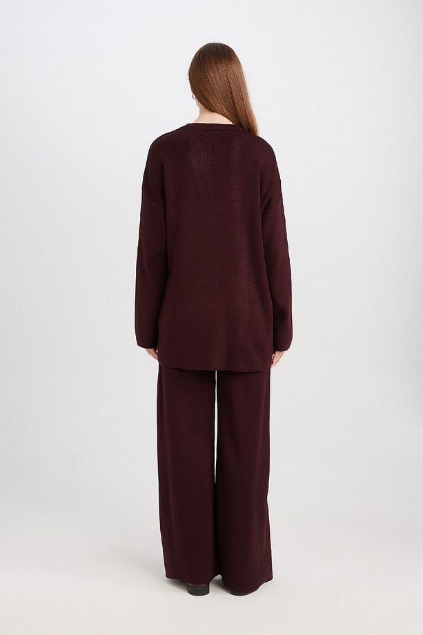 Regular Fit Bisiklet Yaka Bağlamalı Basic Düz Triko Kazak Tunik D7508ax24wn - 6