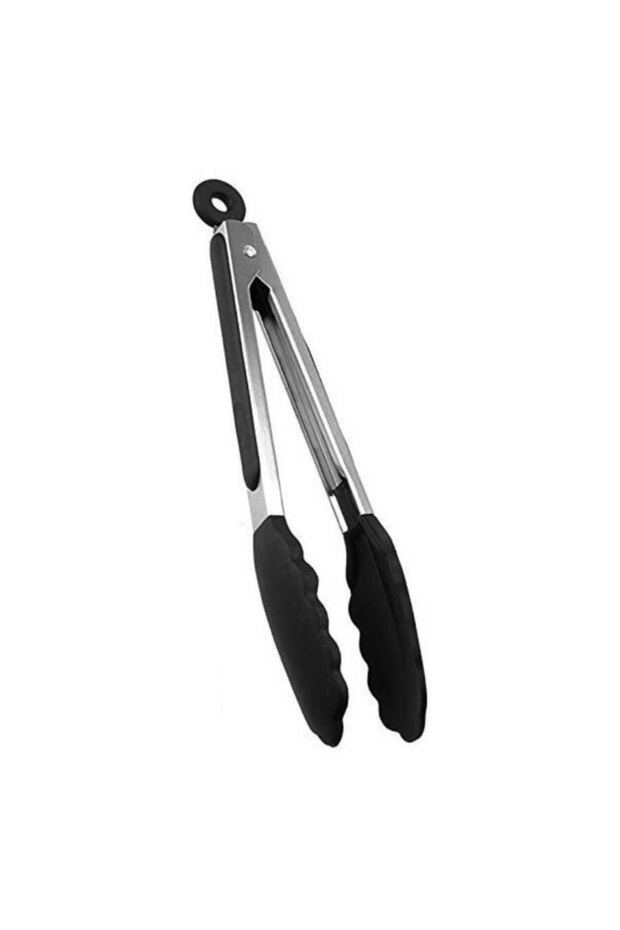Presentation Tongs Barbecue Tongs Grill Tongs Silicone Salad Tongs Black 25 cm