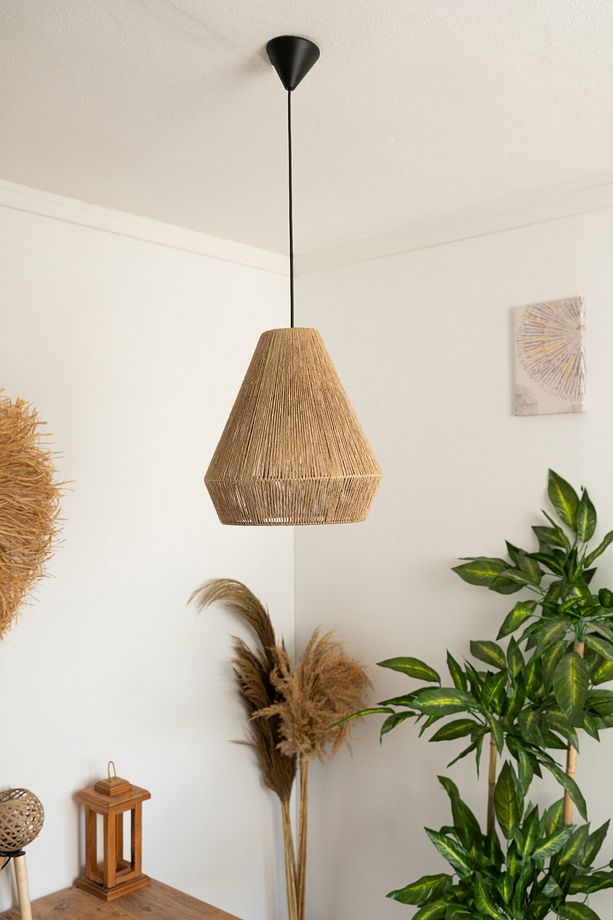 Bohem Avize Rustik Rattan Avize Hasır Avize Jüt Avize El İşçiliği Doğal Boho Chandelier - 2