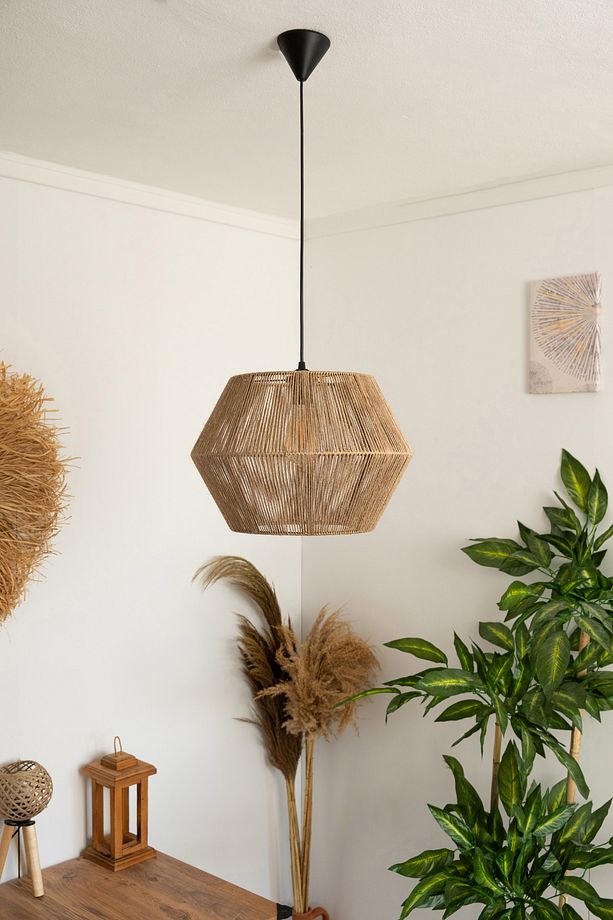 Bohem Avize Rustik Rattan Avize Hasır Avize Jüt Avize Doğal El İşçiliği Boho Chandelier - 2