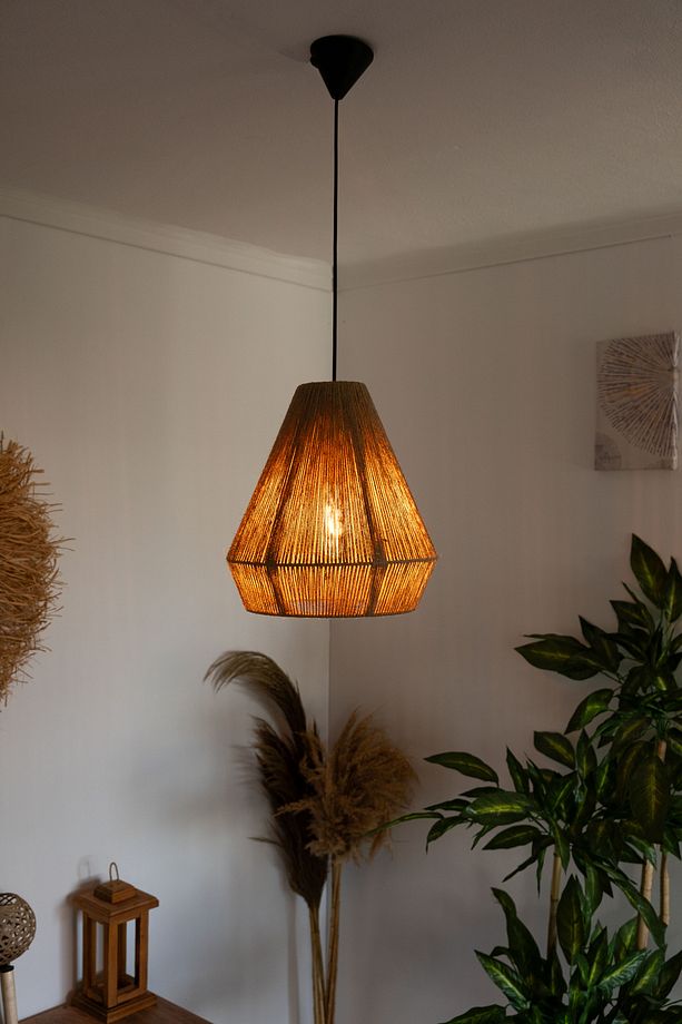 Bohem Avize Rustik Rattan Avize Hasır Avize Jüt Avize El İşçiliği Doğal Boho Chandelier - 4