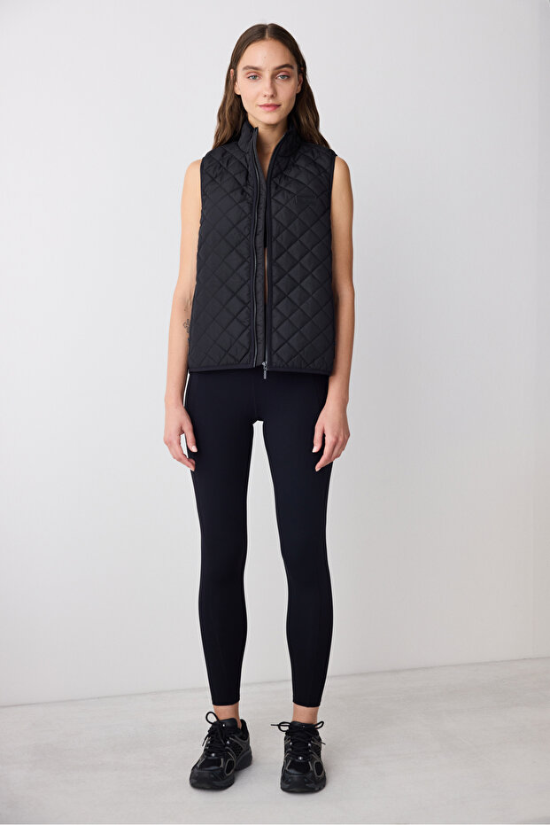 Beige Zippered Quilted Detail Ysabel Vest - Saude Collection
