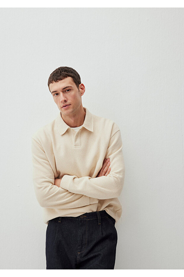 Düğmeli Beyaz Basic Sweatshirt 0S10266-81202 - 1