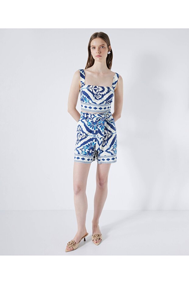 Desenli poplin bluz - 2