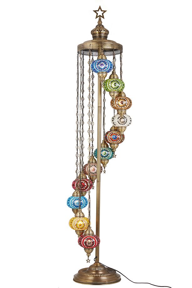 El Yapımı Otantik Mozaik Renkli Cam Lambader Taban Lambası Ayaklı Lambader 11 Camlı 2.1 Metre - 2