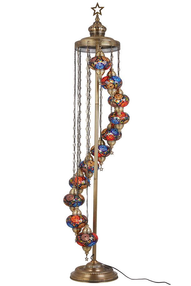 El Yapımı Otantik Mozaik Renkli Cam Lambader Taban Lambası Ayaklı Lambader 11 Camlı 2.1 Metre - 2