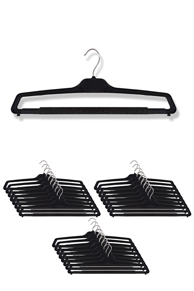 Sponge Trouser Hangers, Black Plastic Hangers (25 Pieces)