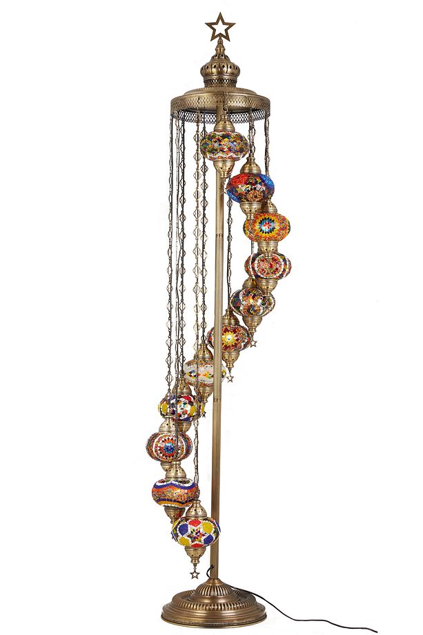 El Yapımı Otantik Mozaik Renkli Cam Lambader Taban Lambası Ayaklı Lambader 11 Camlı 2.1 Metre - 2
