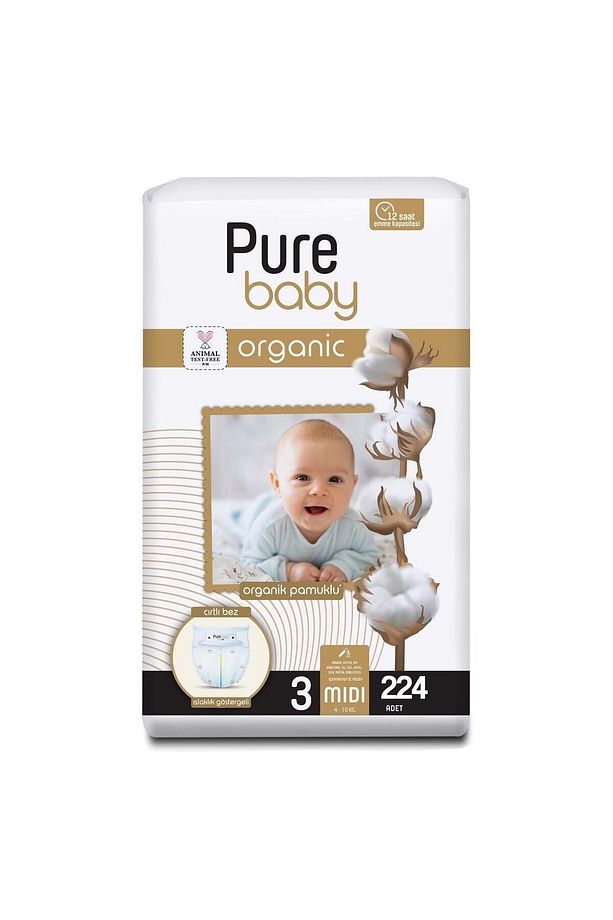 Organik Pamuklu Cırtlı Bez 4'lü Paket 3 Numara Midi 224 Adet - 2