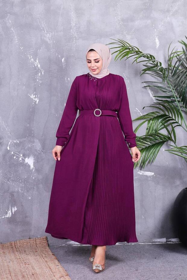 Women's Aerobin Fabric Hijab Pleated Dress