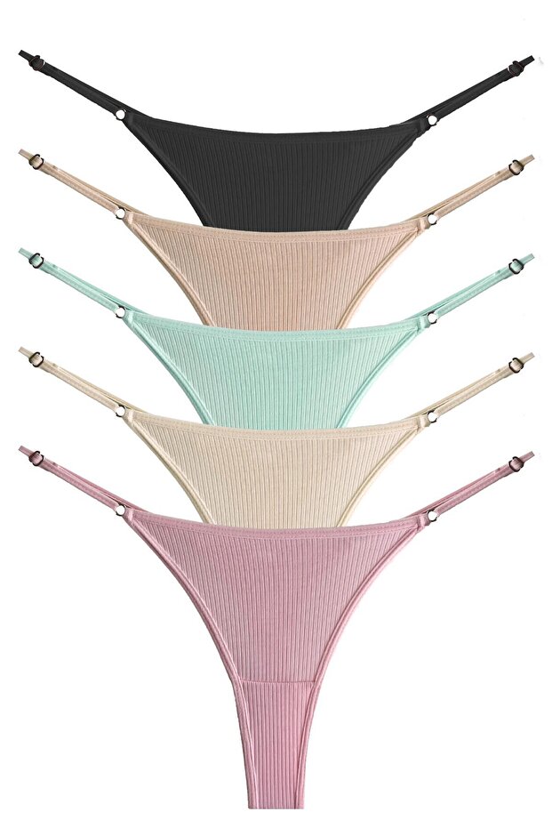 Állítható elasztikus pamut és lycra twill női tangabugyi - 5 db-os csomag - 8