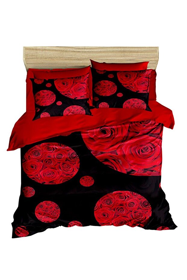 3D Digital Double Duvet Cover Set with Rose Circle