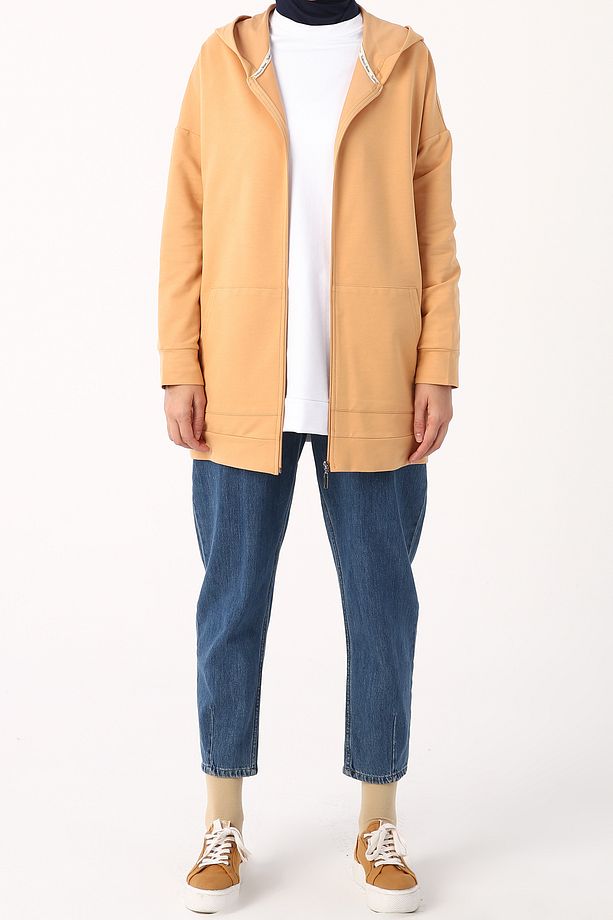 Asit Sarı Kapüşonlu Fermuarlı Sweat Hırka - 3