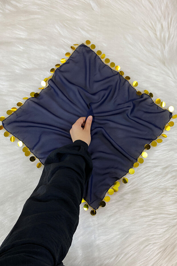 Large Size Chiffon Halay Handkerchief 50X50Cm Navy Blue Gold 5Pcs Bride Groom Wedding Henna Circumcision Engagement Bride