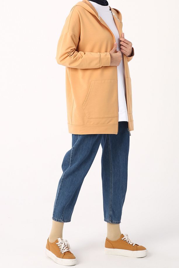 Asit Sarı Kapüşonlu Fermuarlı Sweat Hırka - 4