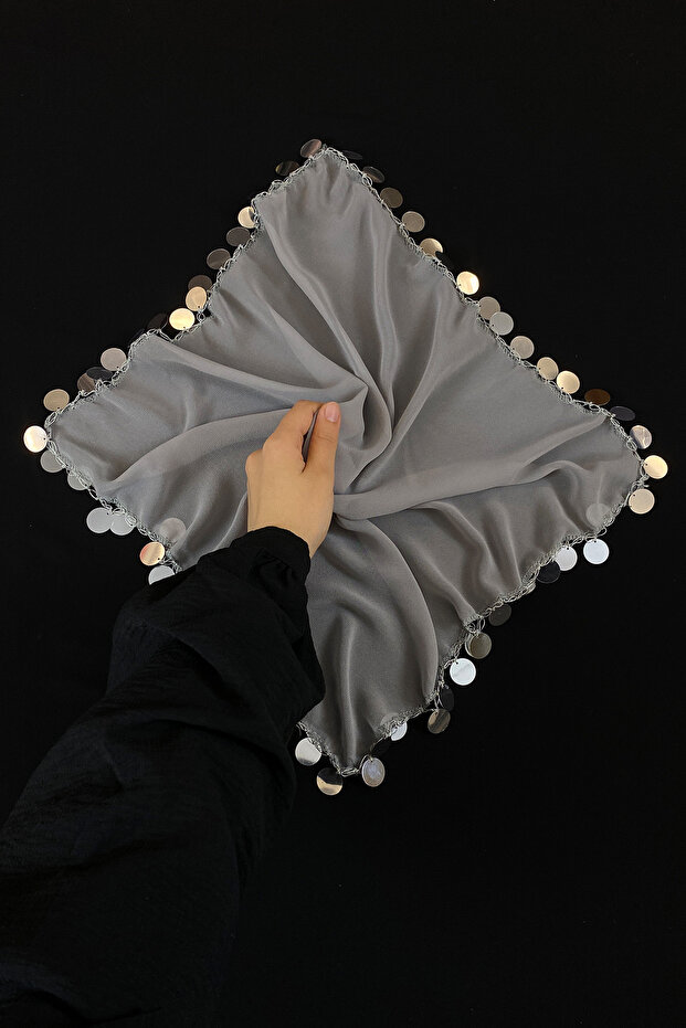 Large Size Chiffon Halay Handkerchief, 50X50Cm Gray Silver 5 Pieces, Bride Groom Wedding Henna Circumcision Engagement Bride