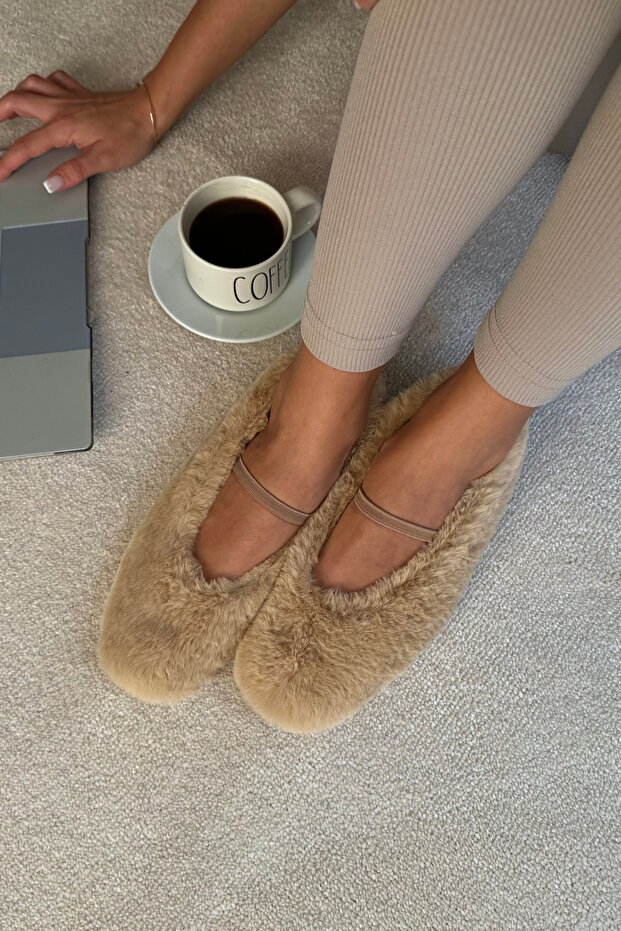 Women's Furry Ballerinas Beige